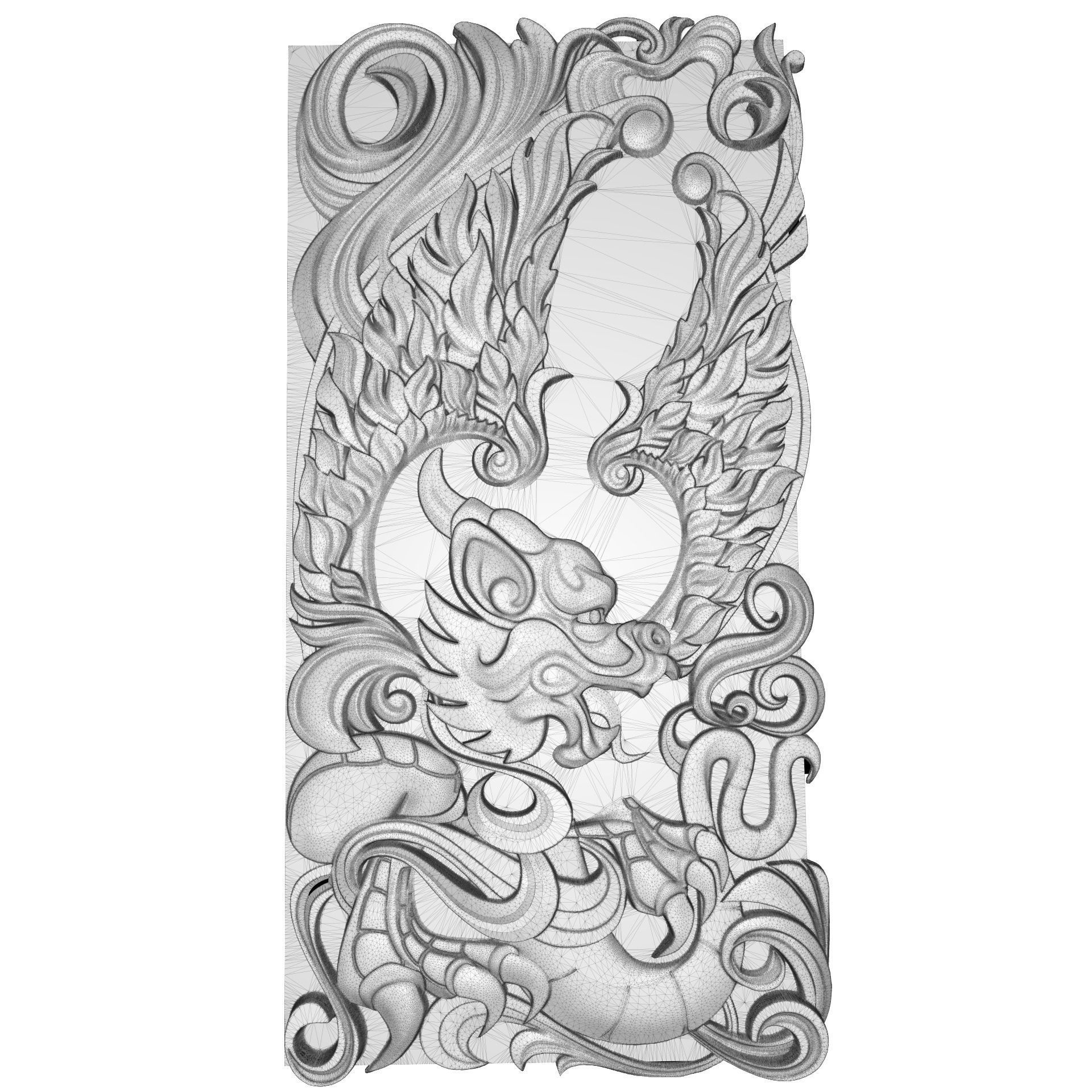 European Dragon with wings bas relief for CNC 3D print model_2