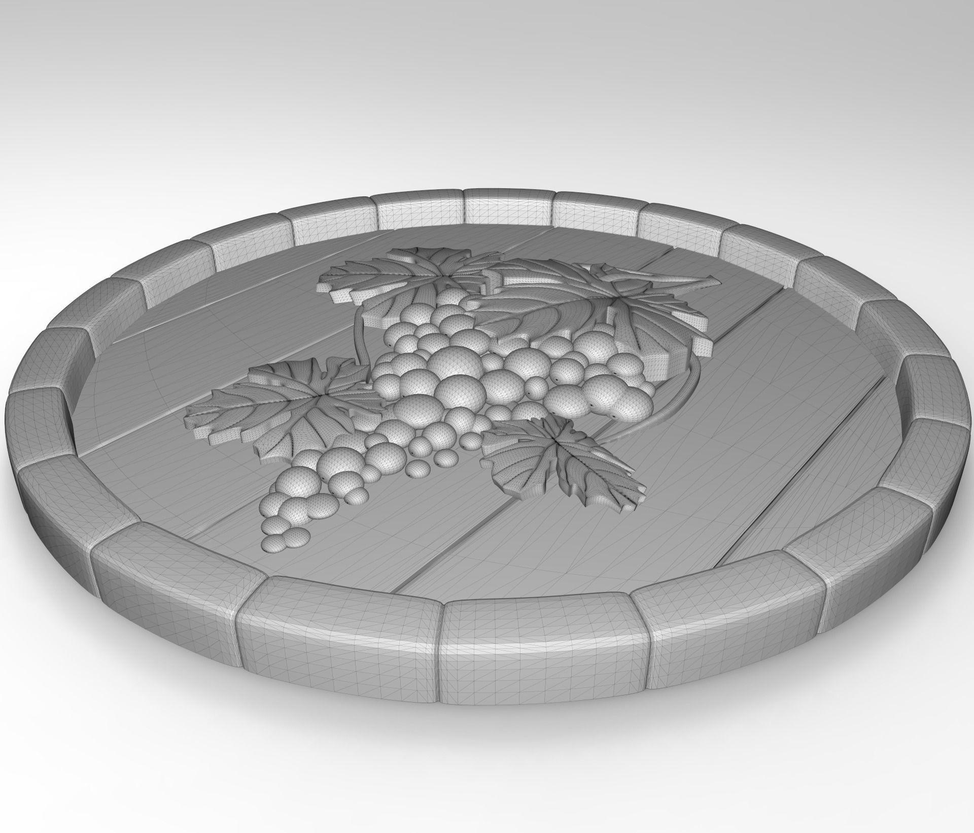 Grape on the top of a barrel bas relief for CNC 3D print model_3