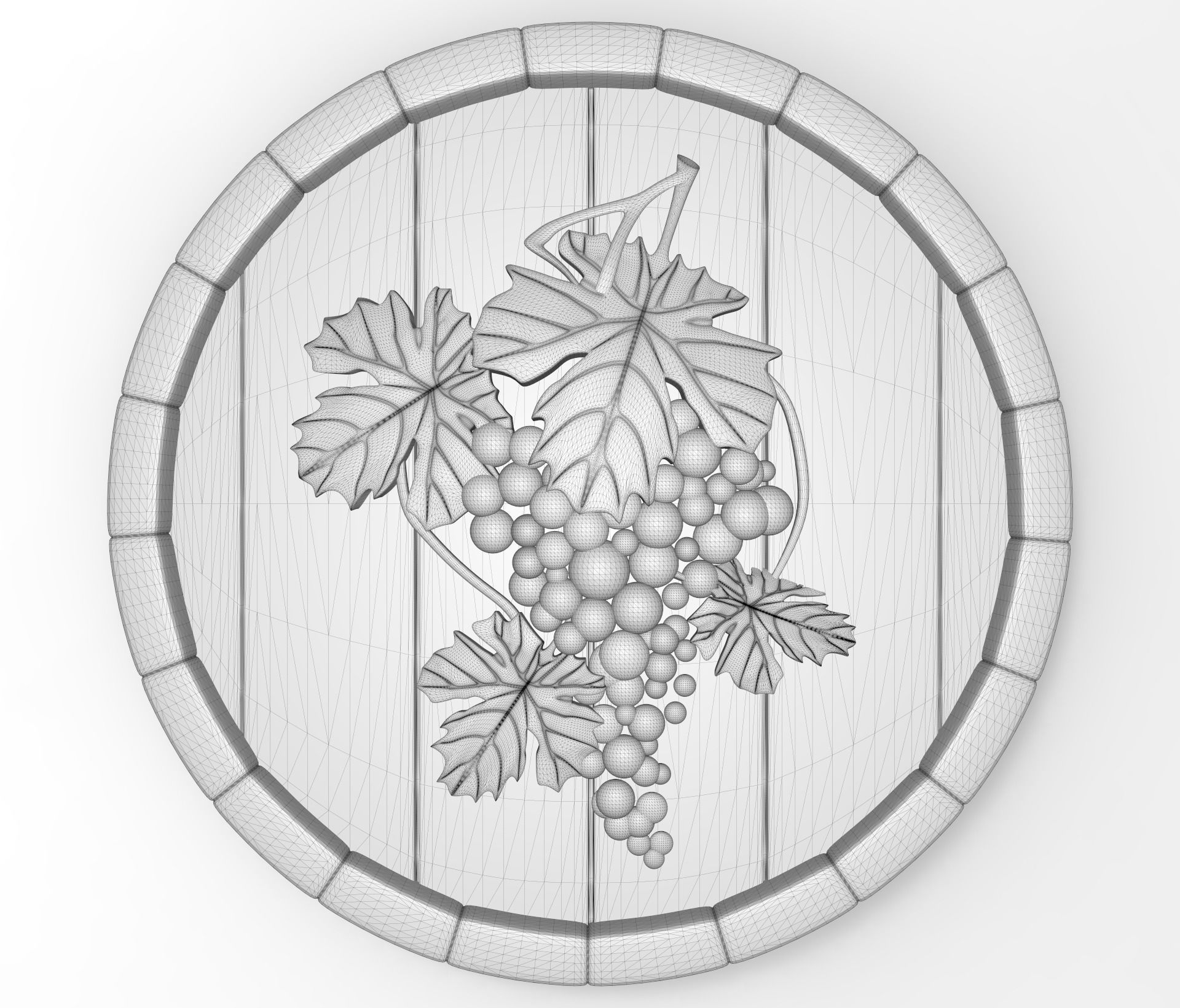 Grape on the top of a barrel bas relief for CNC 3D print model_2