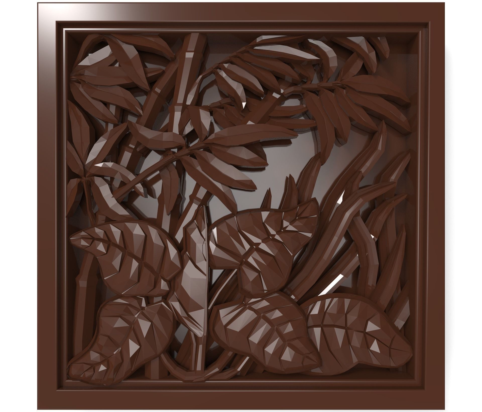 The plants in the square frame bas relief for CNC 3D print model_0