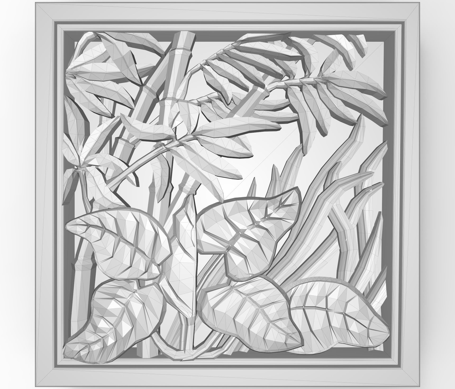 The plants in the square frame bas relief for CNC 3D print model_2
