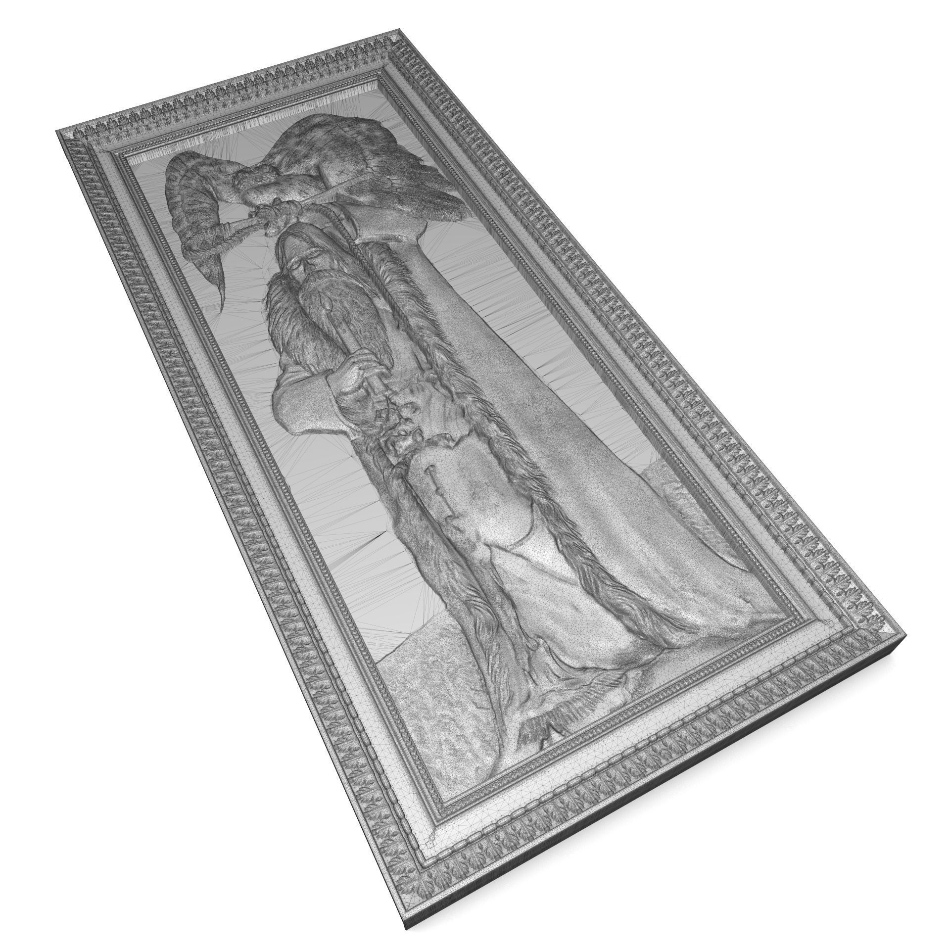 Man with owl Bas relief for CNC 3D print model_3