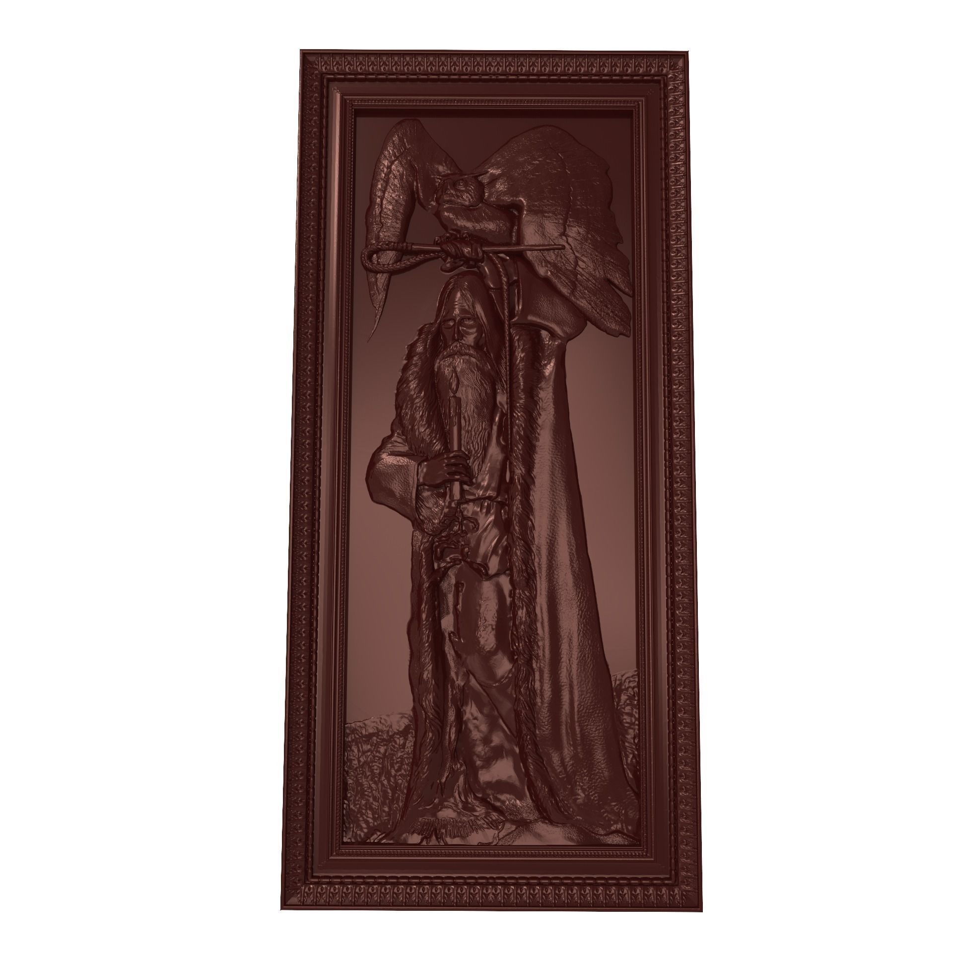 Man with owl Bas relief for CNC 3D print model_0