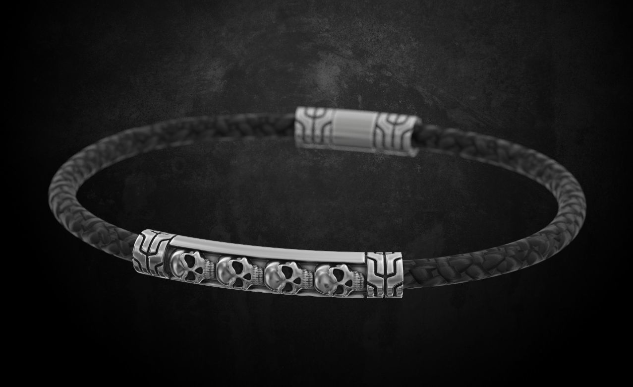 Bracelet with skulls under the skin with a lock 157 3D print model_4
