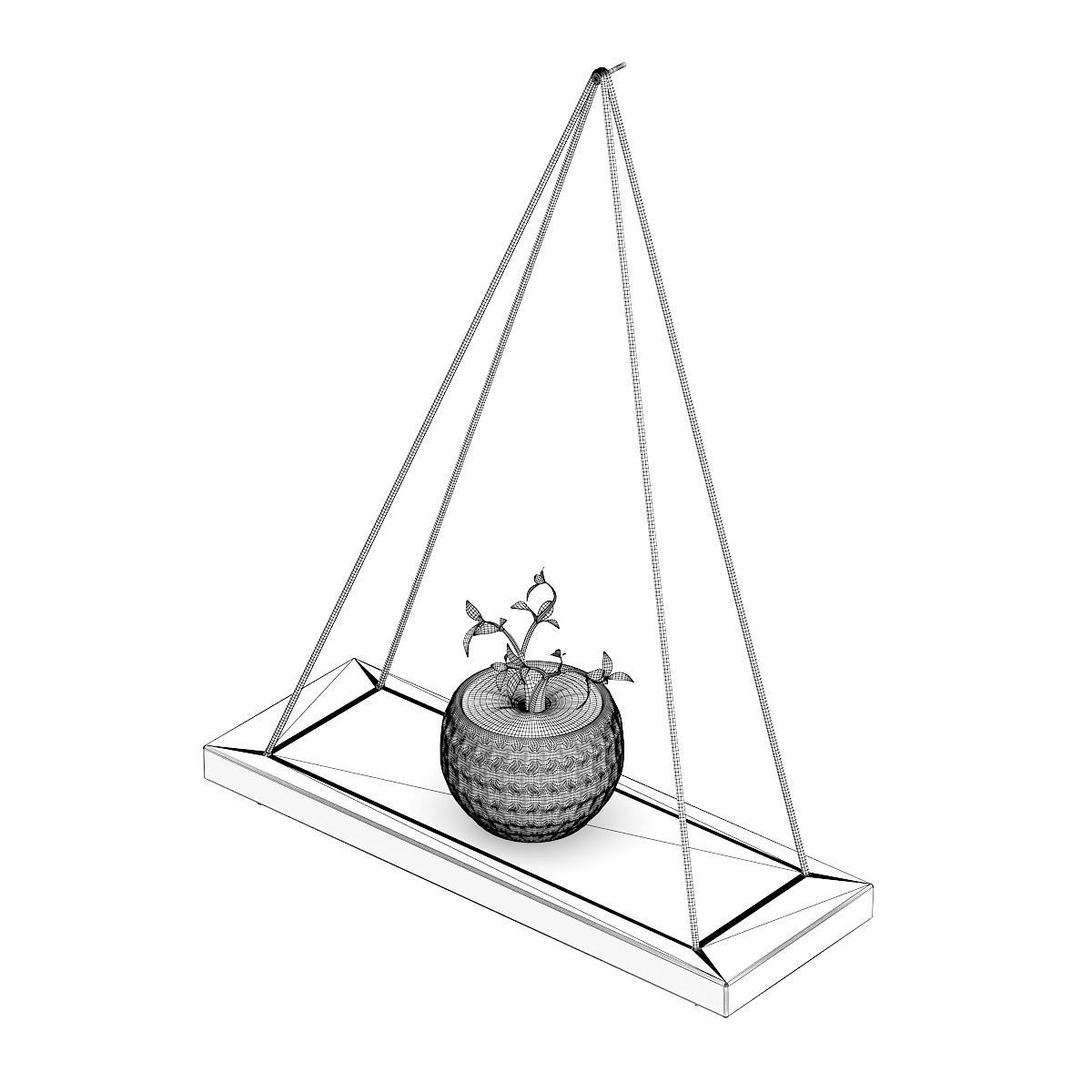 Wall Shelf on the Rope with Small Plant 3D model_5