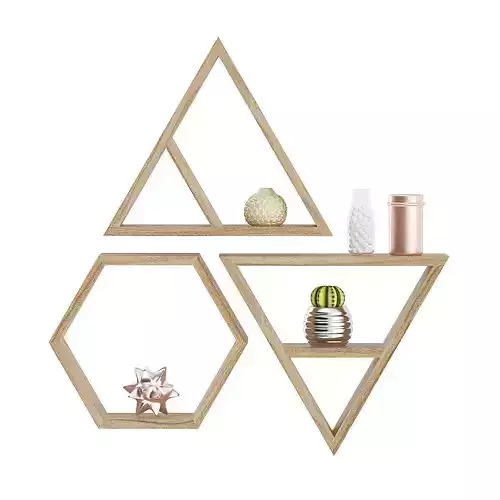 Wooden Wall Shelf with Decorations 3D model
