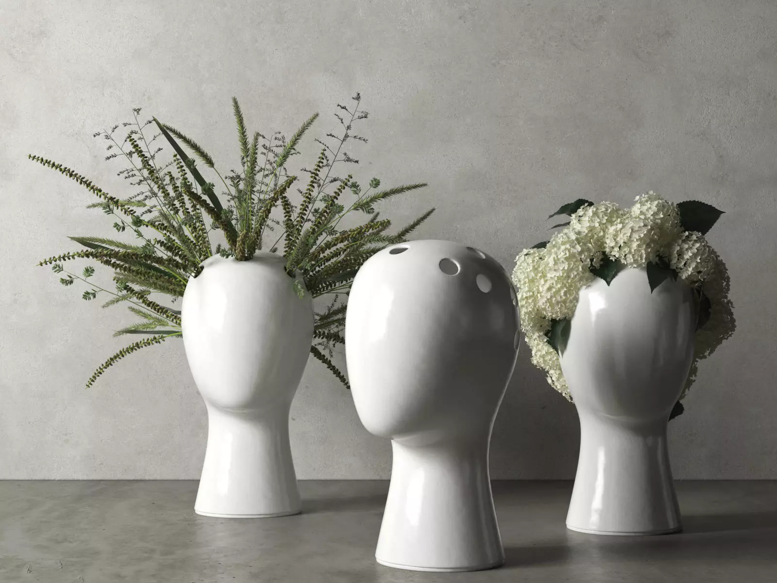 Wig Vases with Plants 3D model