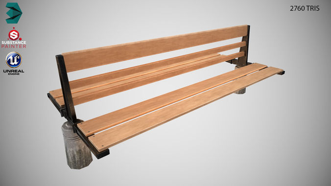 Low Poly Urbain Bench PBR Low-poly 3D model