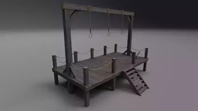 Gallows PBR wooden platform with ropes 3D model