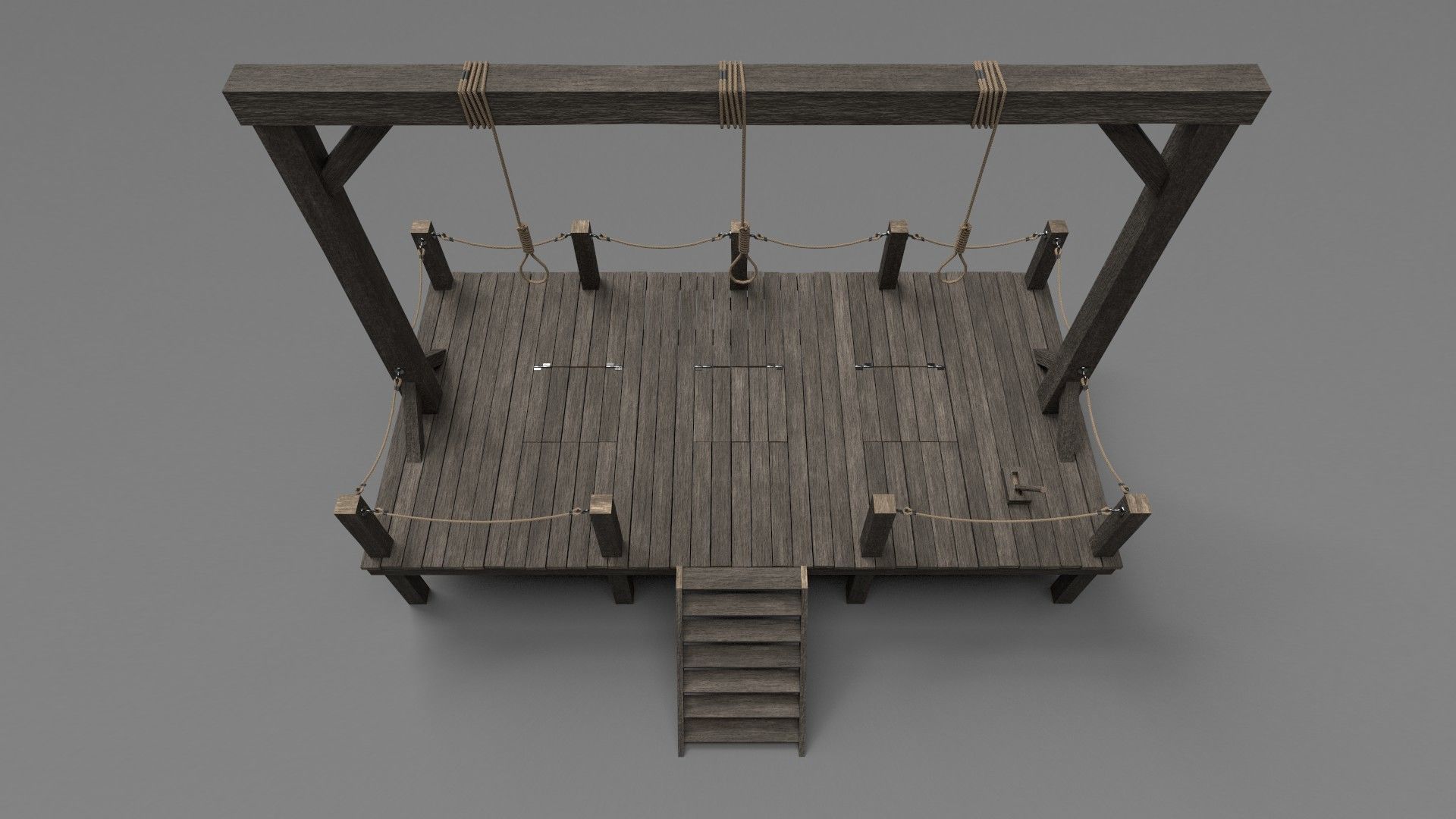 Gallows PBR wooden platform with ropes 3D model_6