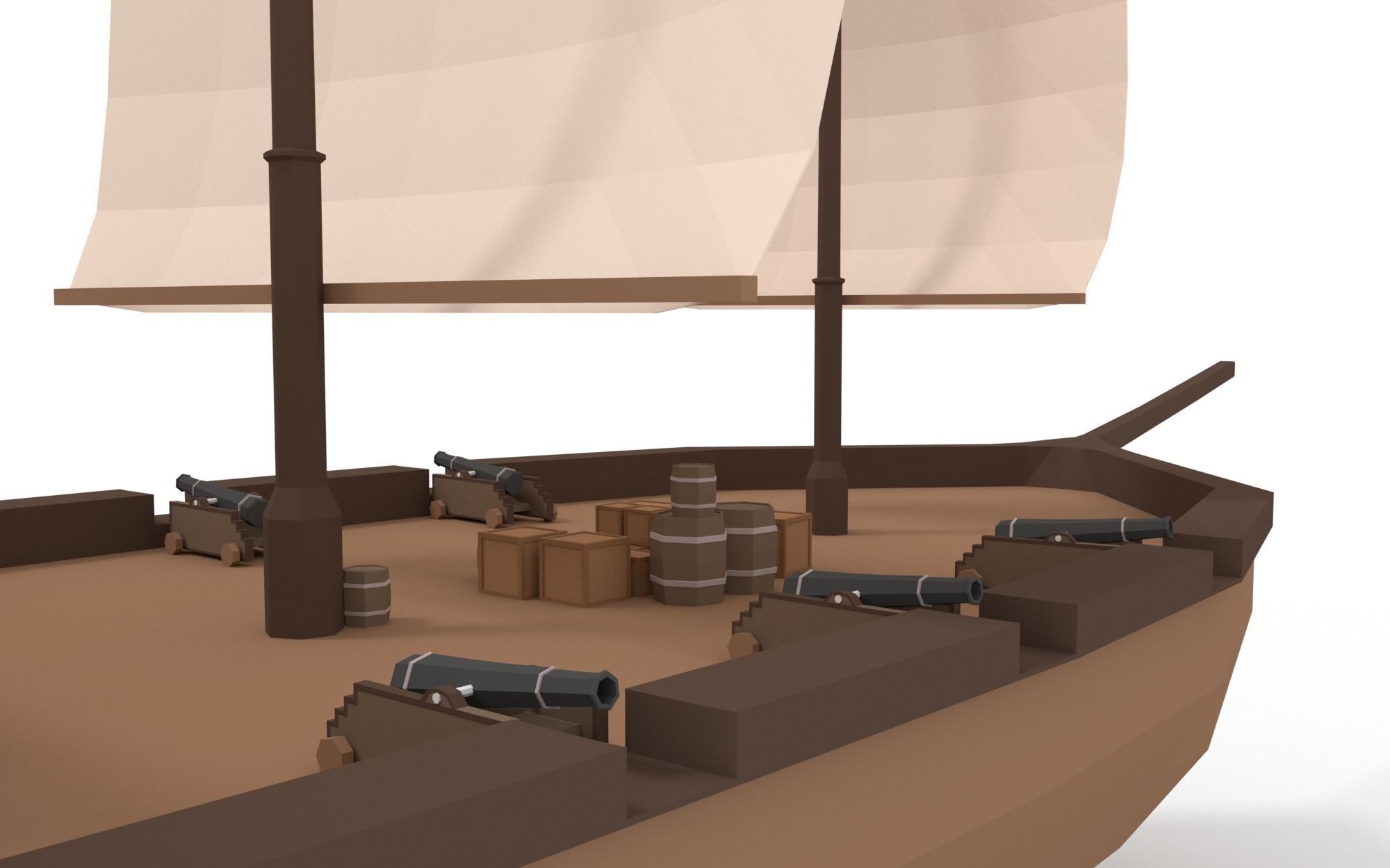 LowPoly Wooden SailShip 1 Low-poly 3D model_5
