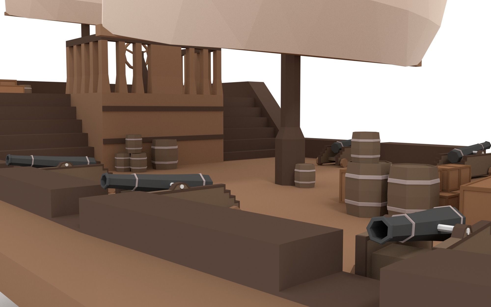 LowPoly Wooden SailShip 1 Low-poly 3D model_6