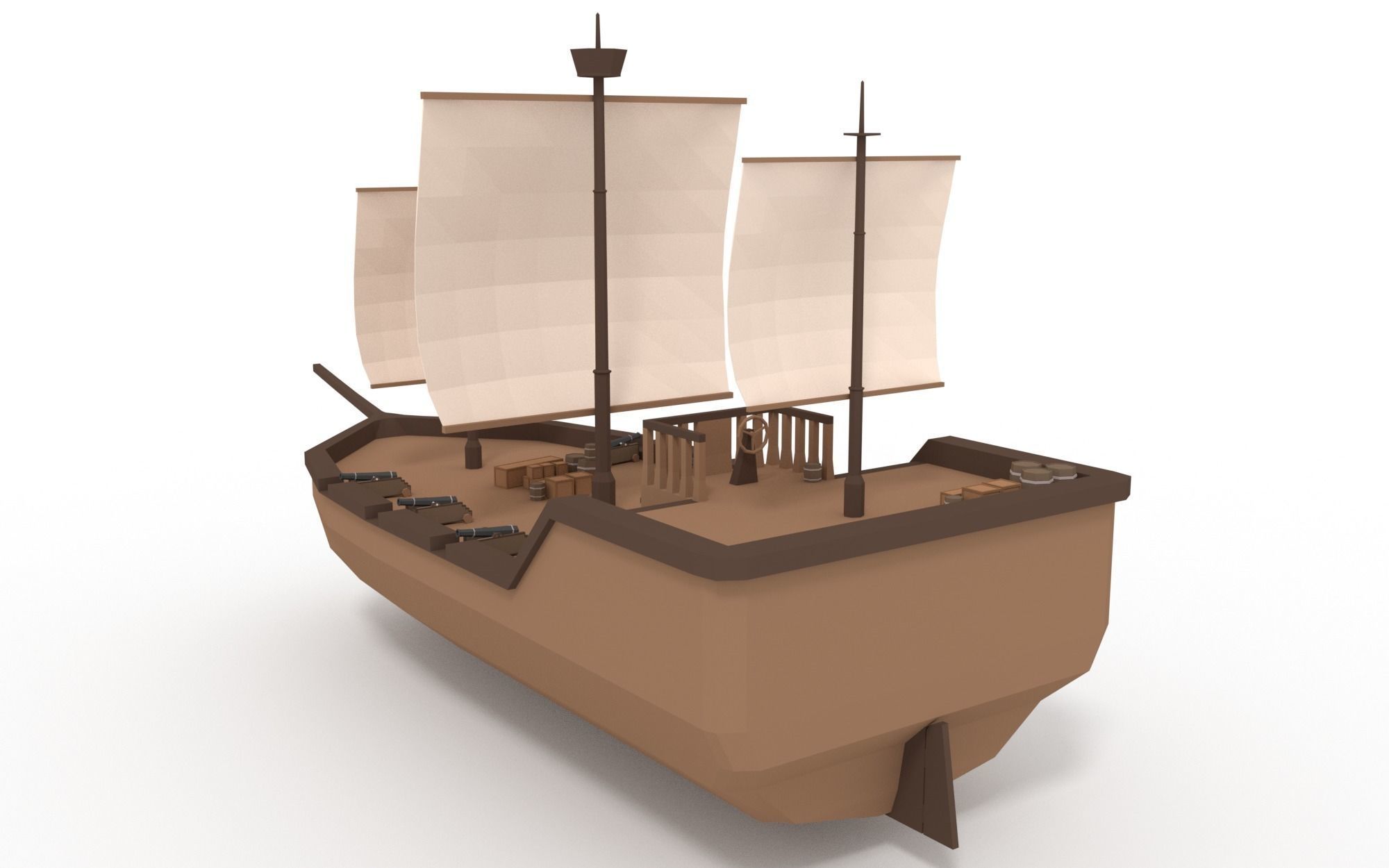 LowPoly Wooden SailShip 1 Low-poly 3D model_1