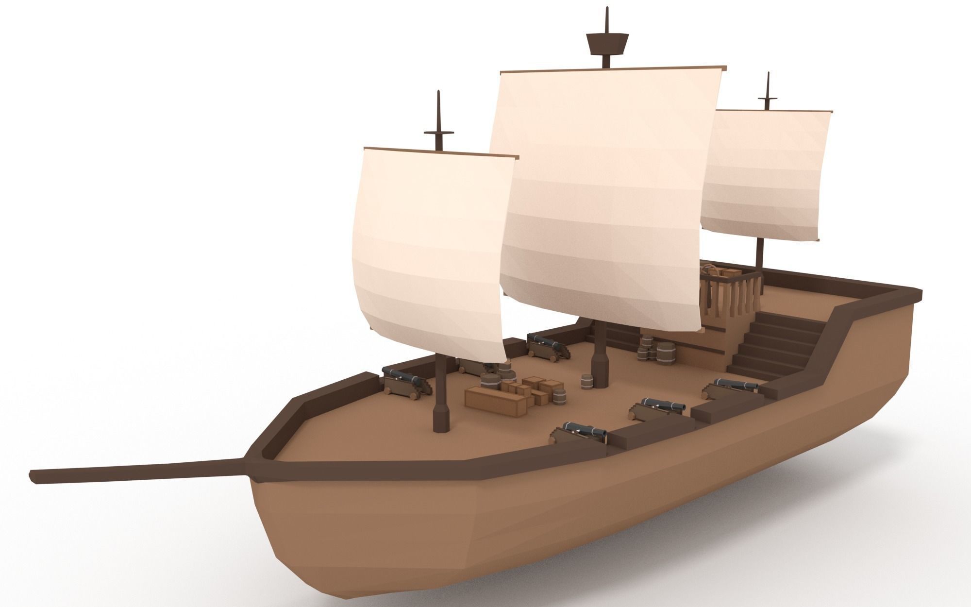 LowPoly Wooden SailShip 1 Low-poly 3D model_0