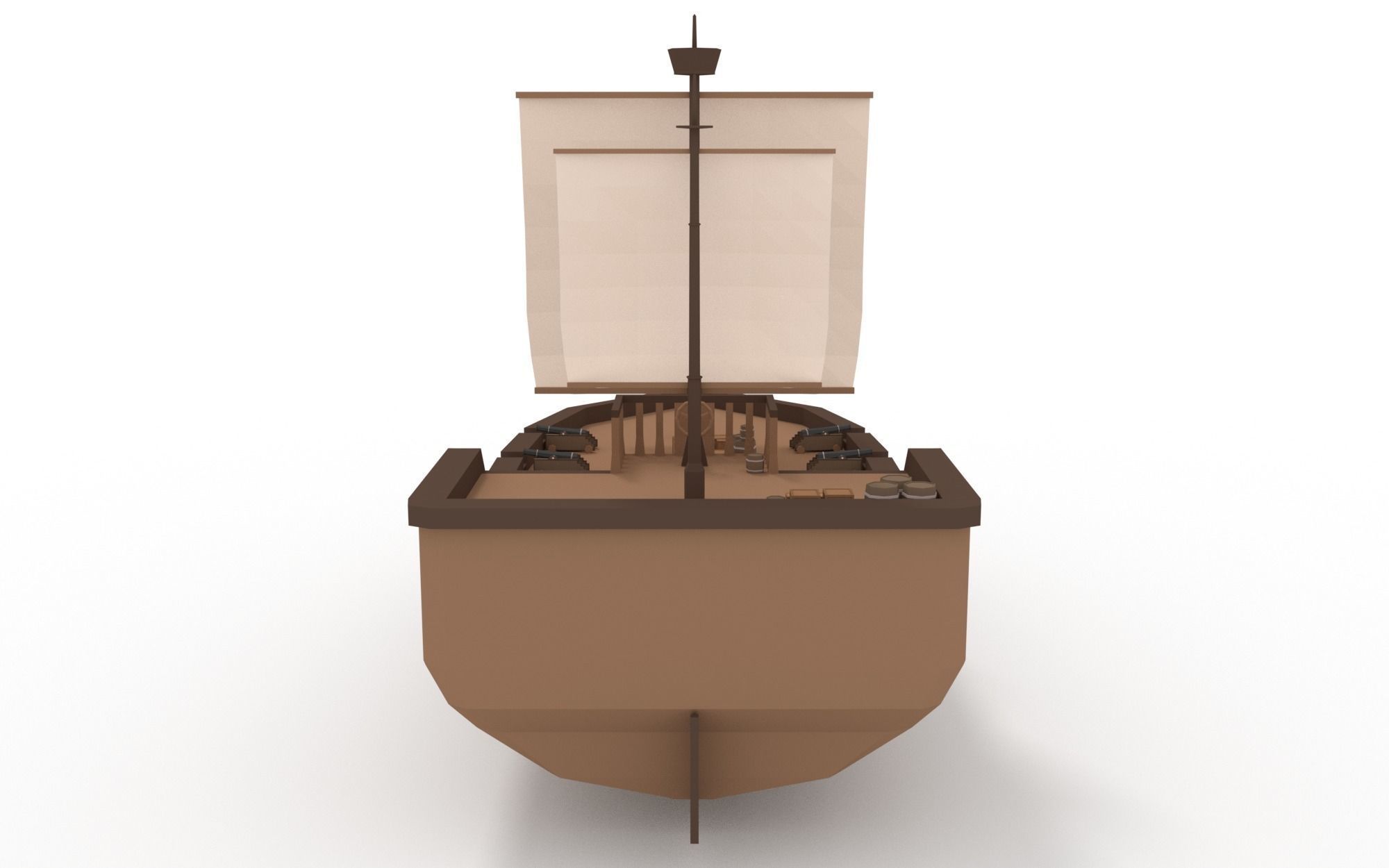 LowPoly Wooden SailShip 1 Low-poly 3D model_3