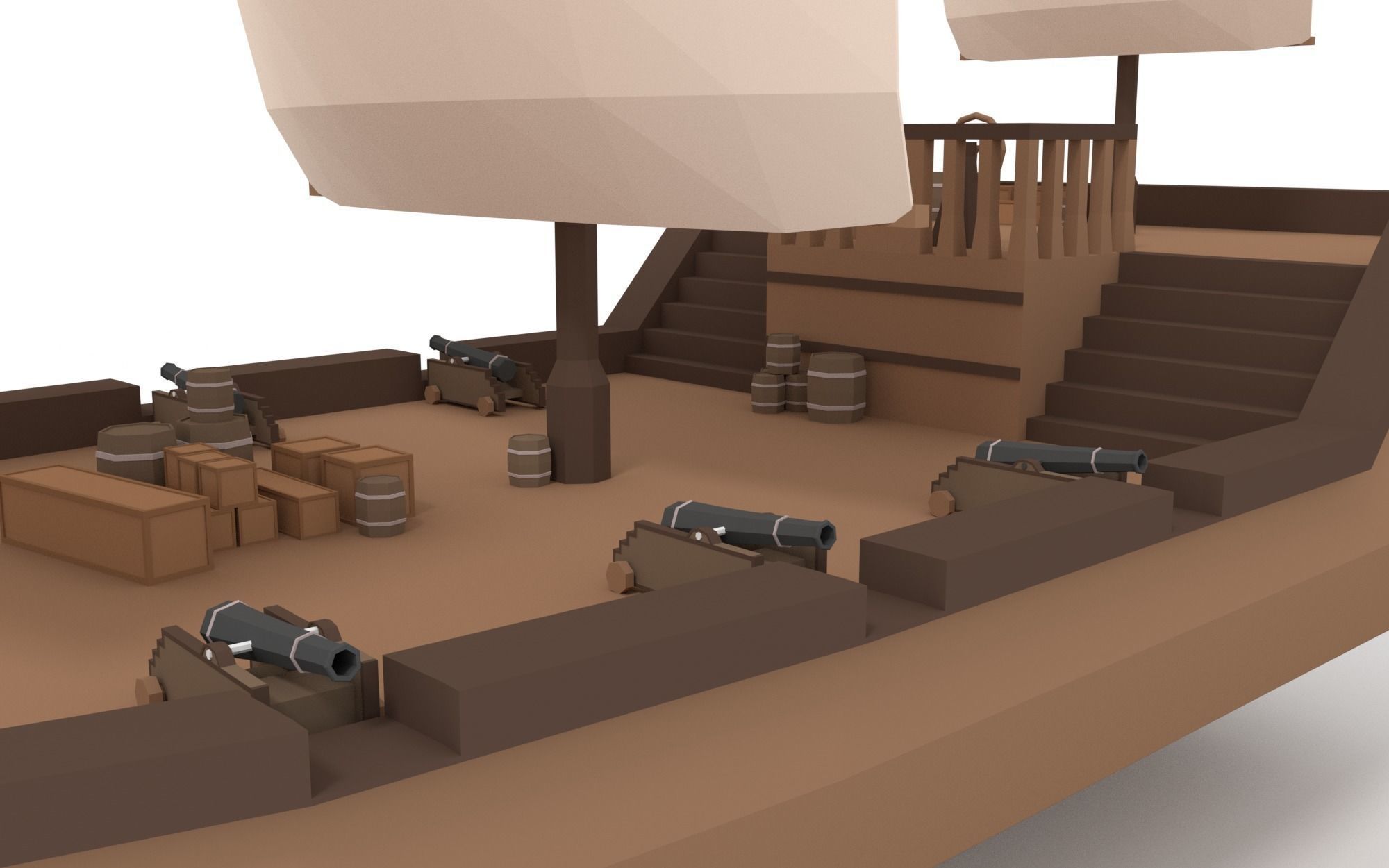 LowPoly Wooden SailShip 1 Low-poly 3D model_4