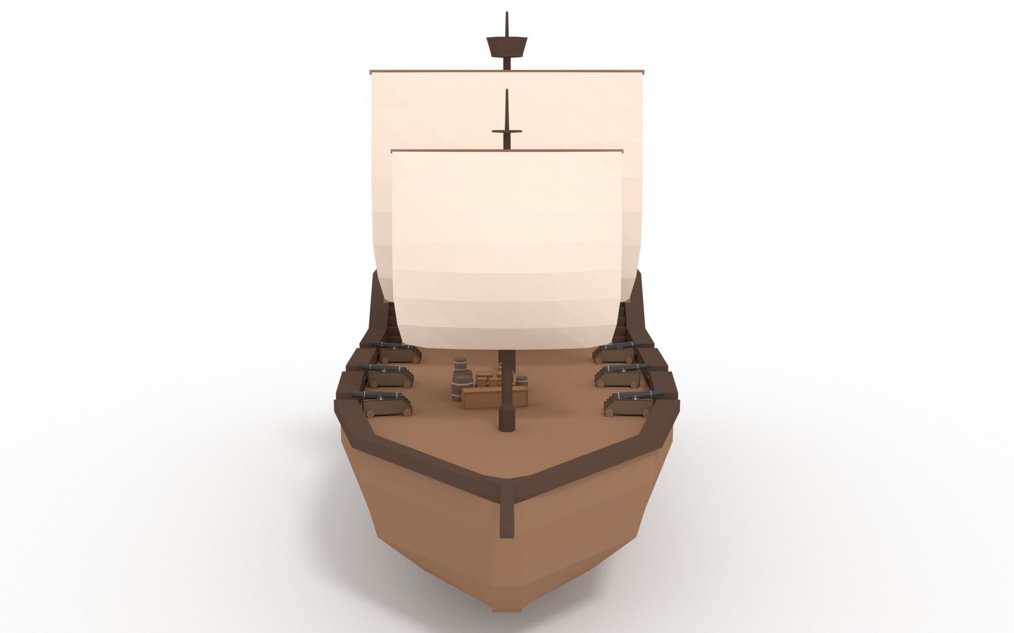 LowPoly Wooden SailShip 1 Low-poly 3D model_2