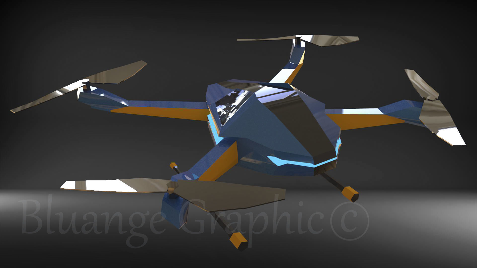 Drone quadcopter Low-poly 3D model_2