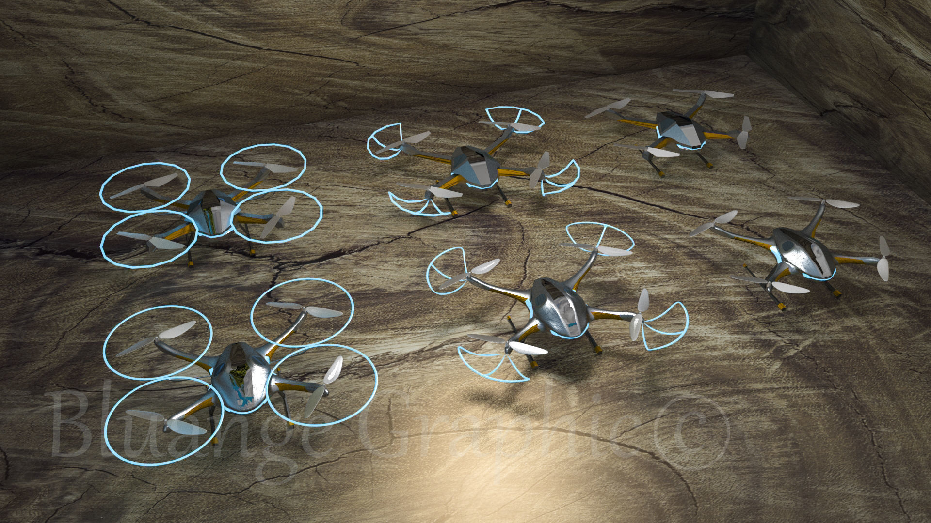 Drone quadcopter Low-poly 3D model_4