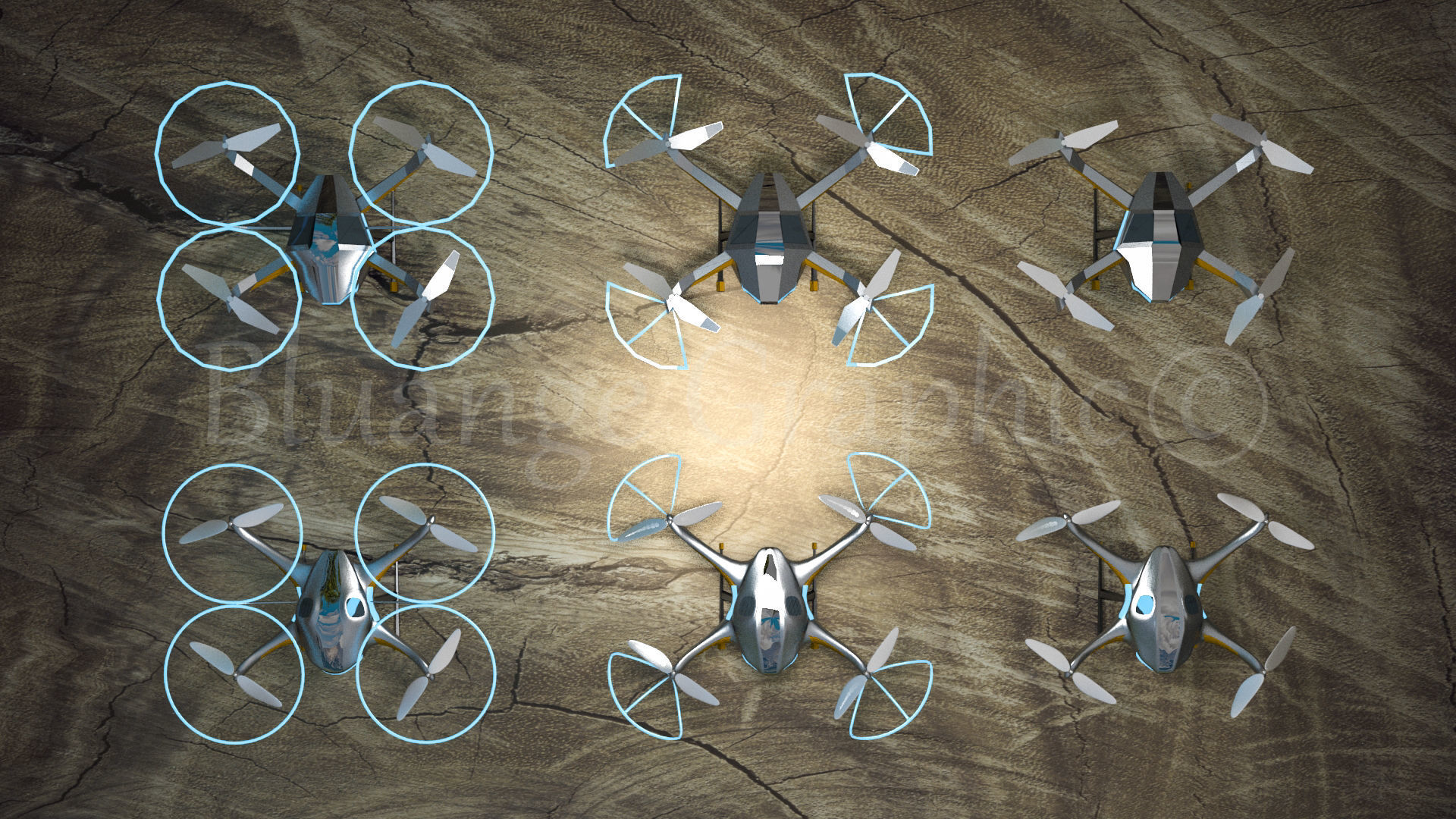 Drone quadcopter Low-poly 3D model_6