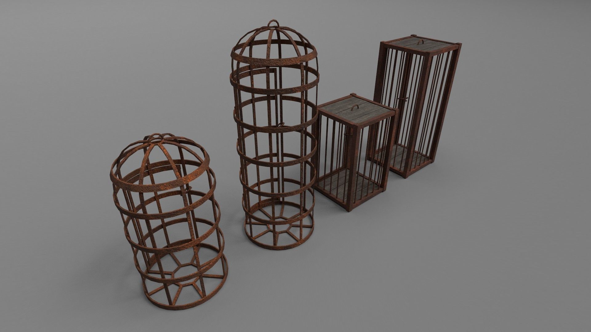 Medieval cages PBR Low-poly 3D model_3