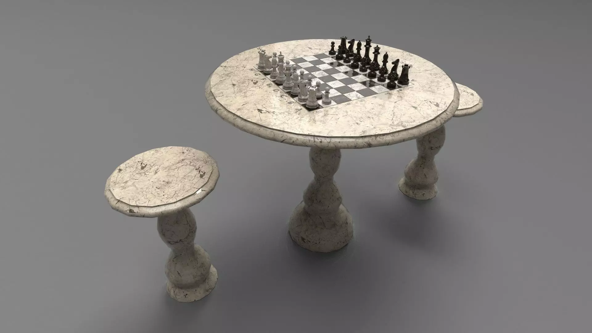 Chess set PBR table and stools 3D model_0
