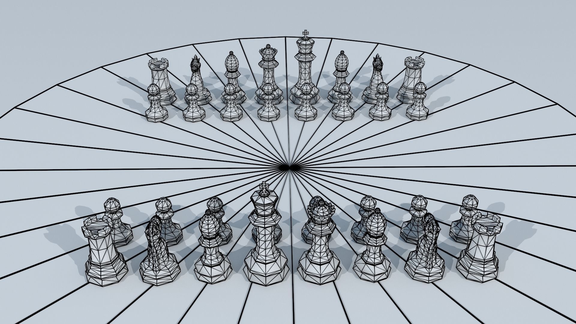 Chess set PBR table and stools 3D model_9