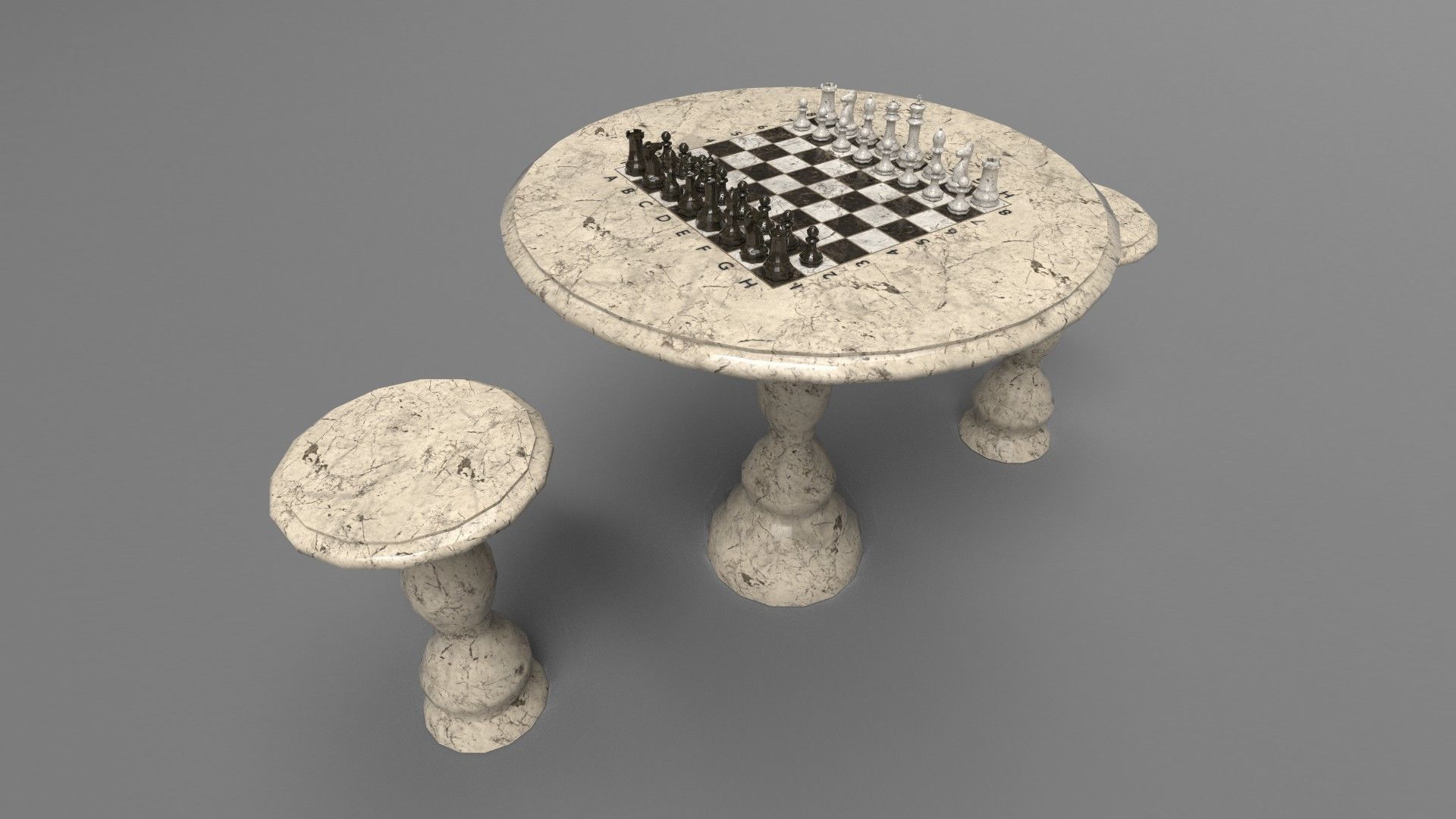 Chess set PBR table and stools 3D model_3