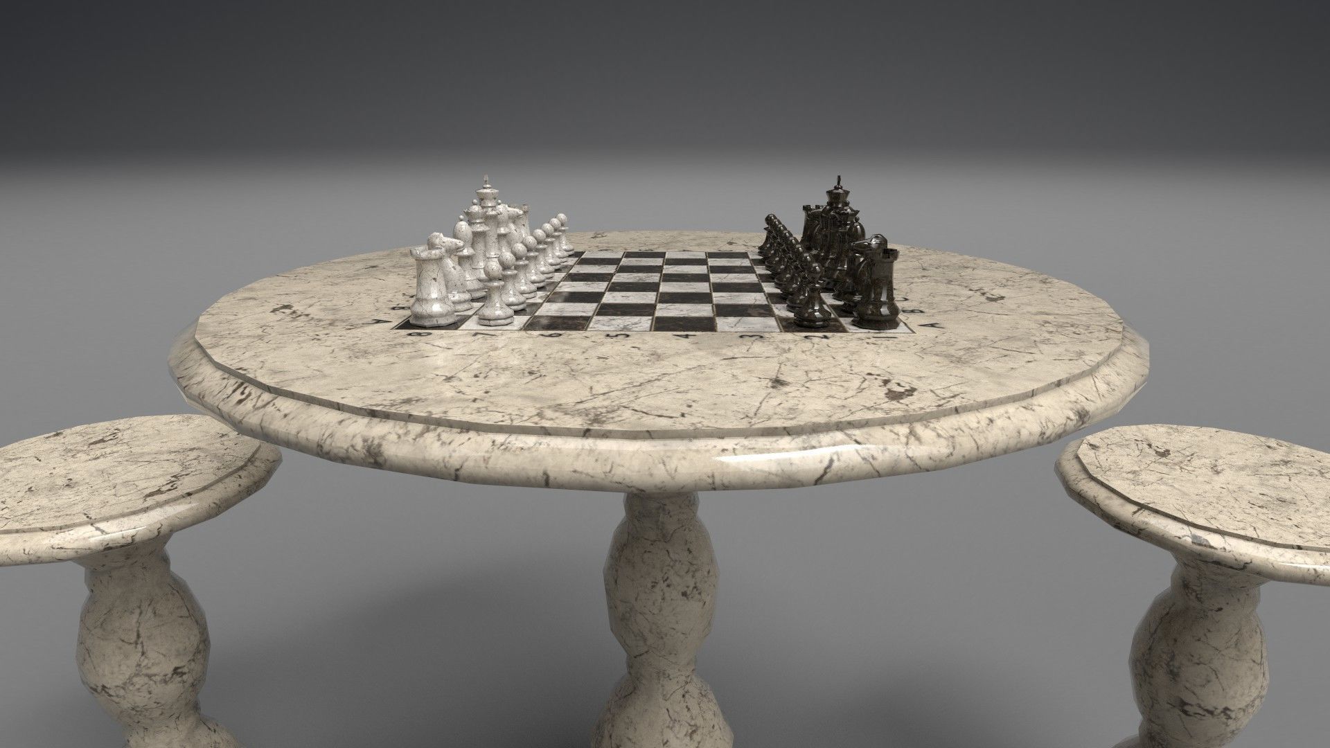 Chess set PBR table and stools 3D model_5