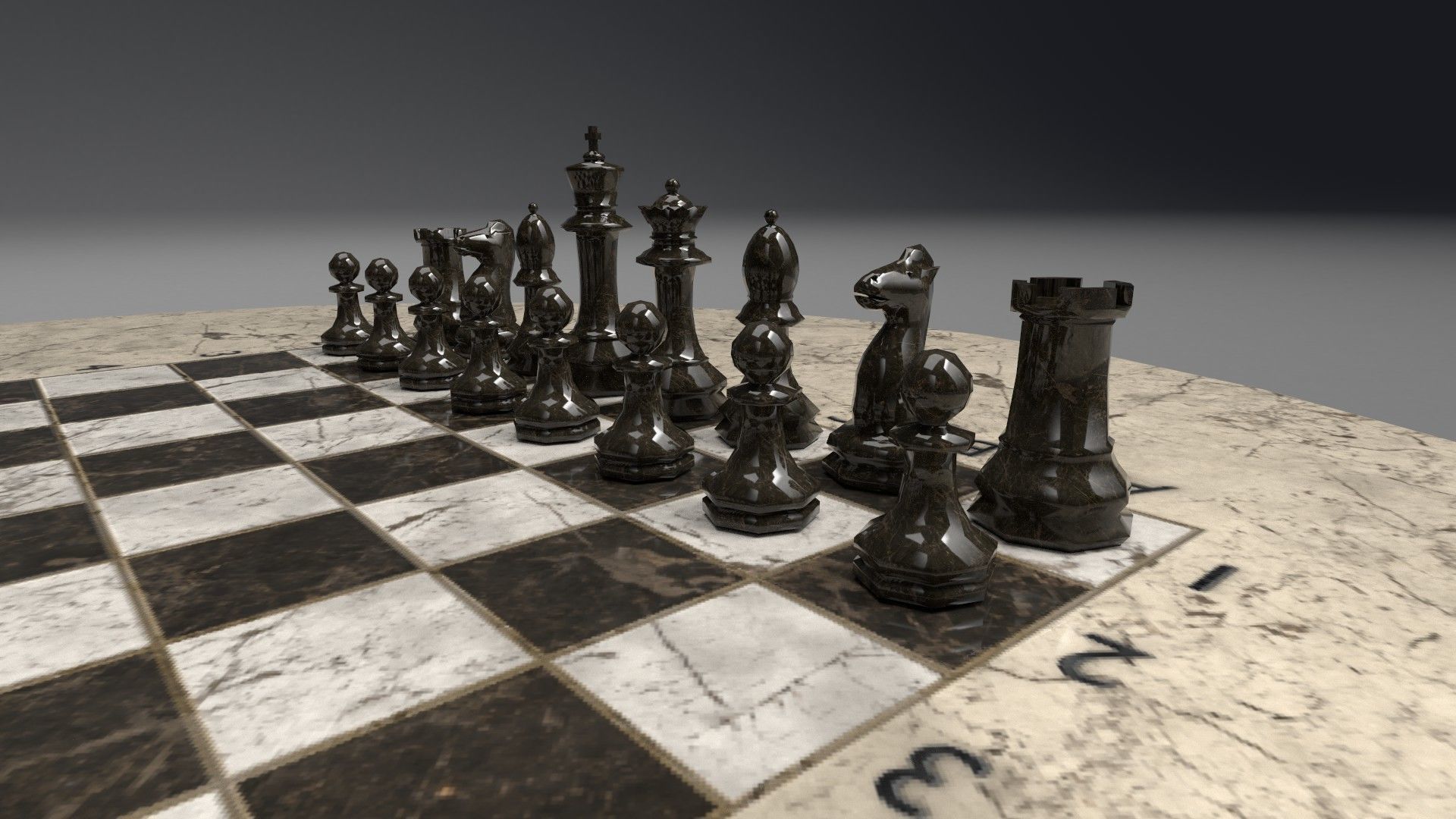 Chess set PBR table and stools 3D model_7