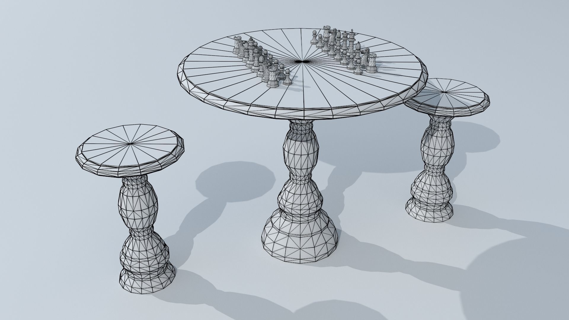 Chess set PBR table and stools 3D model_8
