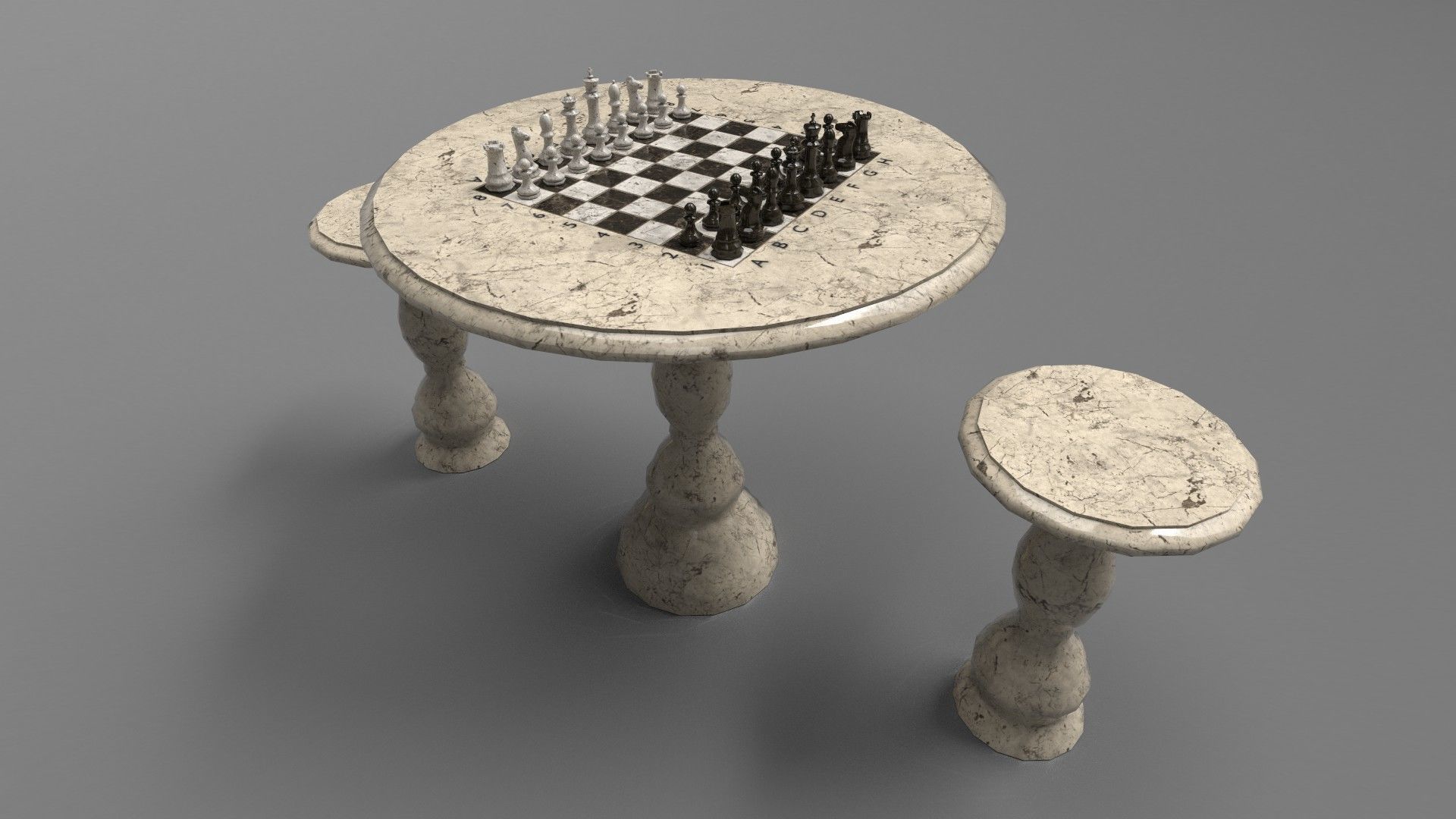Chess set PBR table and stools 3D model_4