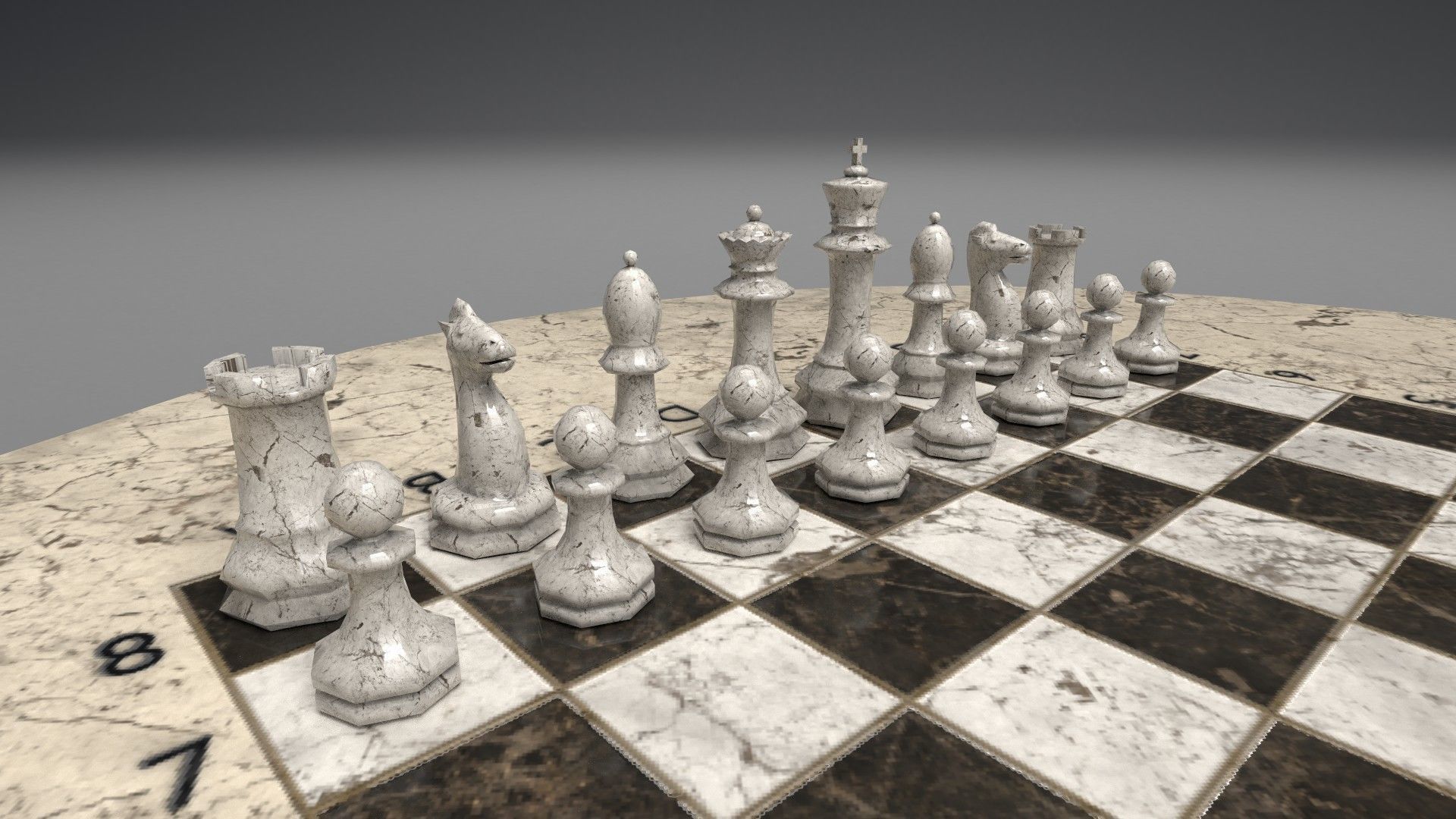 Chess set PBR table and stools 3D model_6