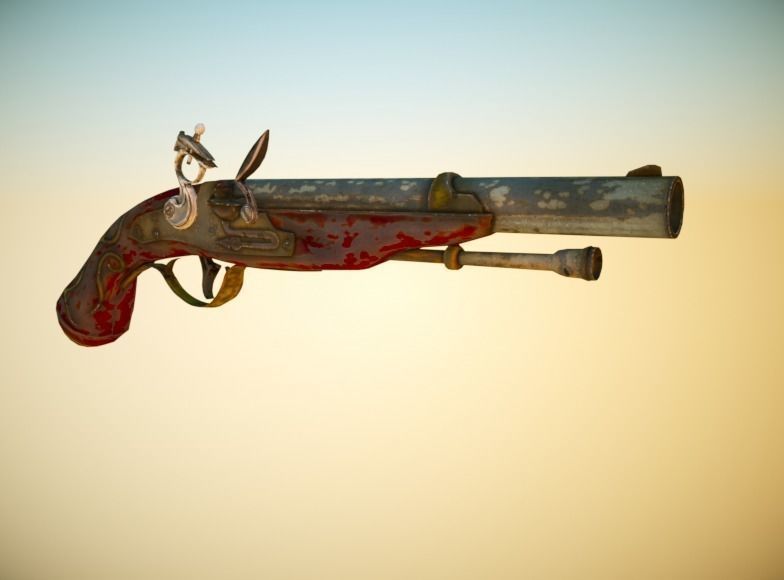 Old Pirat Powder Gun Low-poly 3D model_0