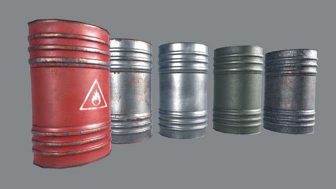 Barrels Collection PBR set of metal Low-poly 3D model