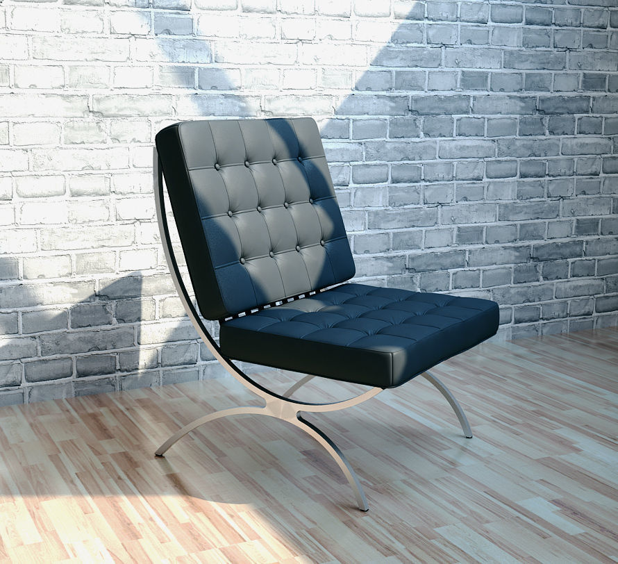 chair leather with chrome legs 3D model_3