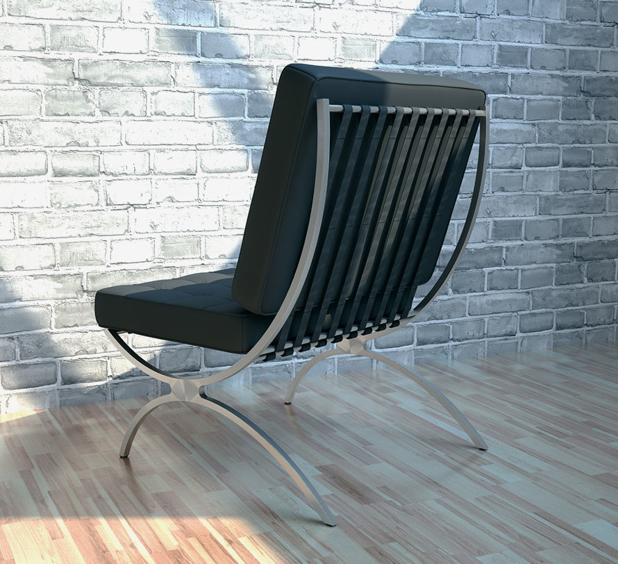 chair leather with chrome legs 3D model_2