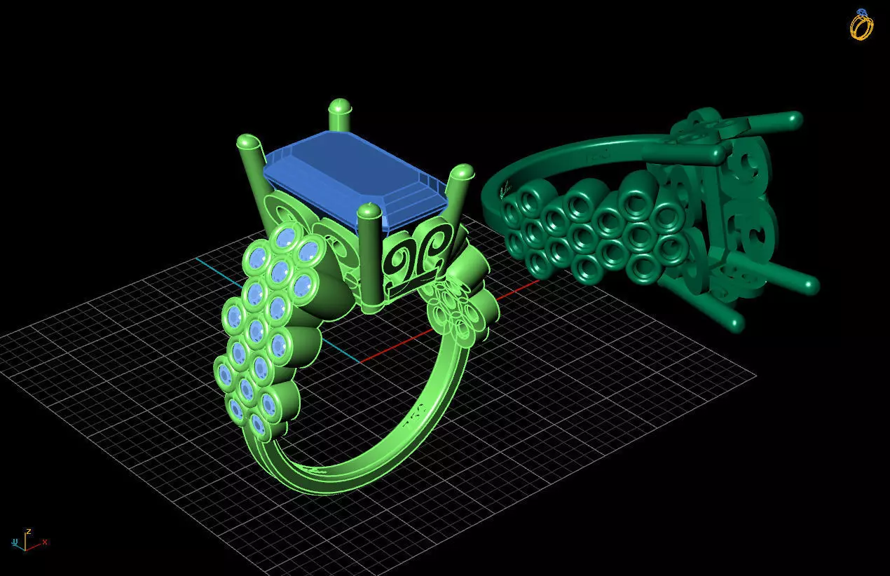 Emerald Ring with round stones Free 3D print model