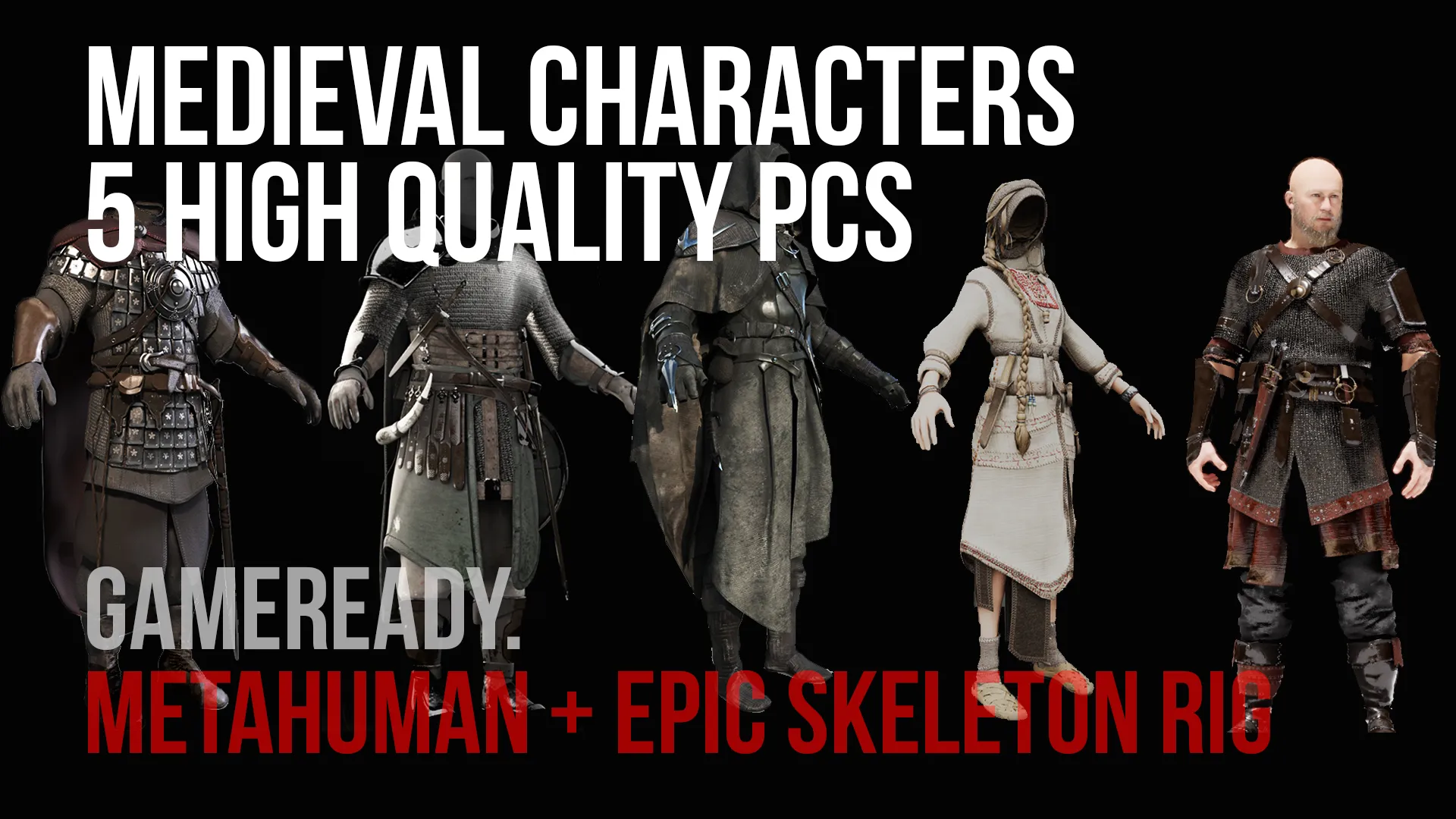 3D Model Pack 5 Medieval character clothes armor High quality Metahuman ...