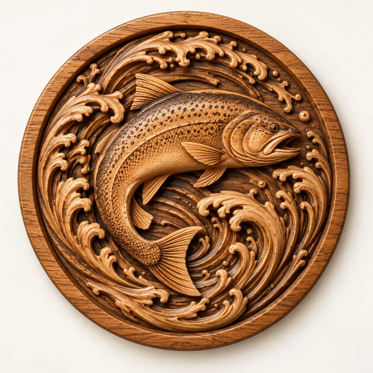 Jumping Fish CNC Bas Relief STL Trout River Wood Wall Art 3D model 3D ...