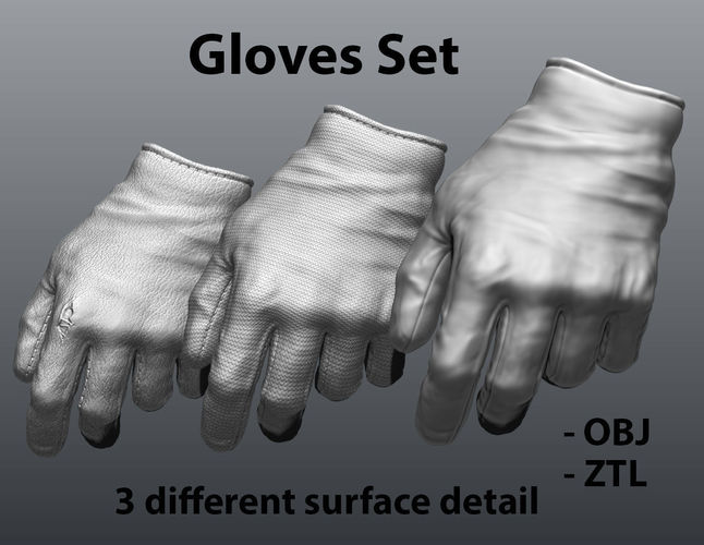 Gloves Set pair of with different surface details 3D model