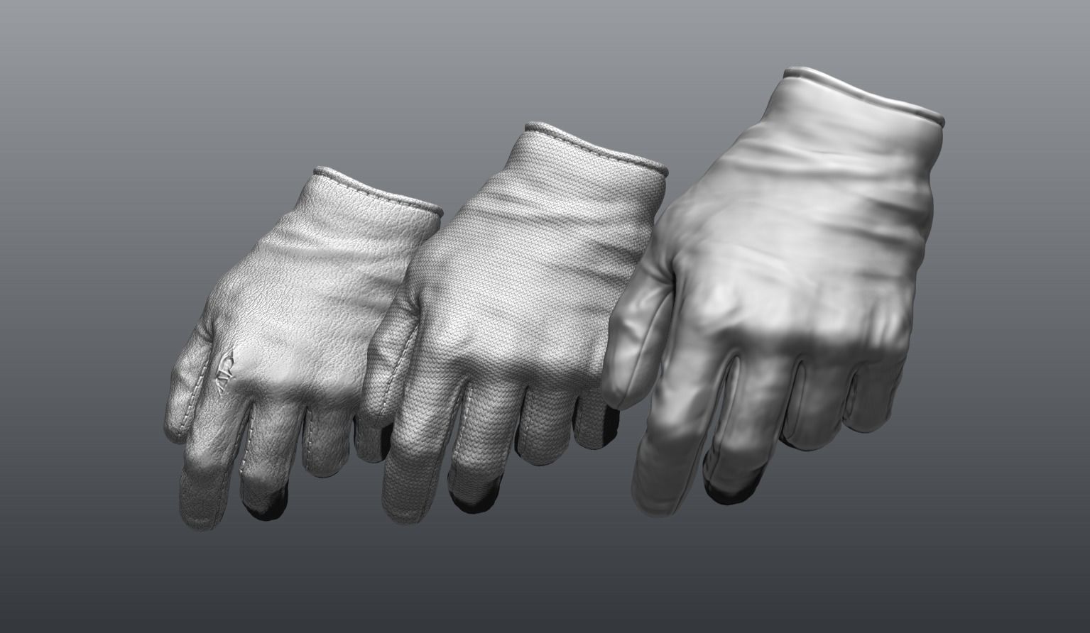 Gloves Set pair of with different surface details 3D model_1