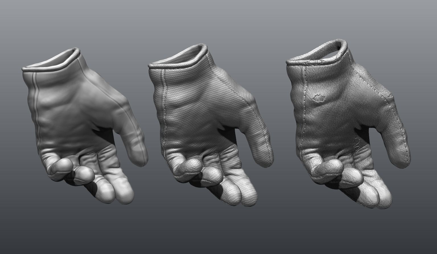 Gloves Set pair of with different surface details 3D model_2