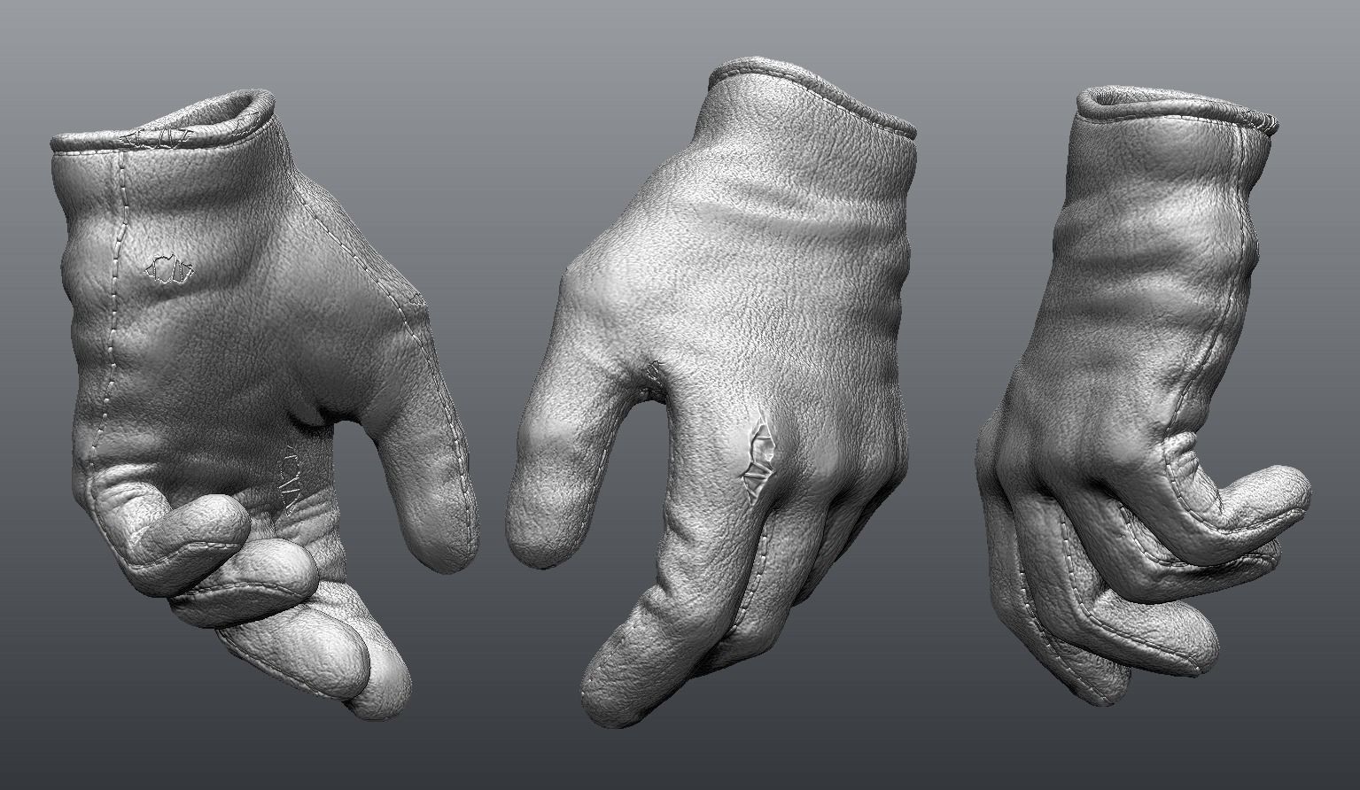 Gloves Set pair of with different surface details 3D model_5