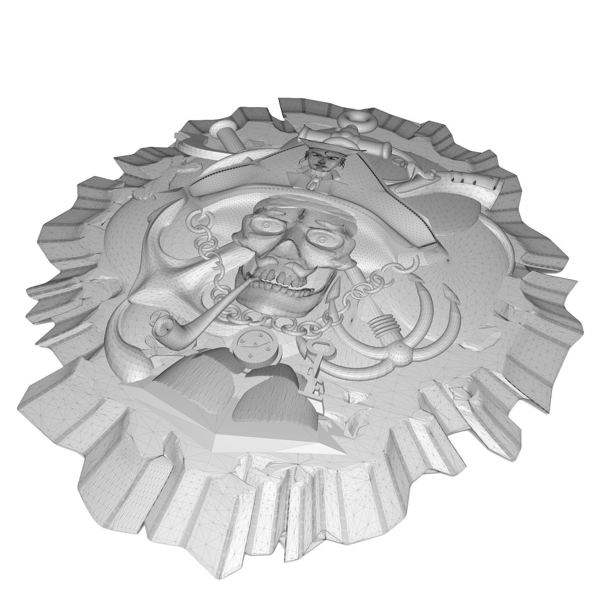Pirate skull Bas relief for CNC 3D print model_3