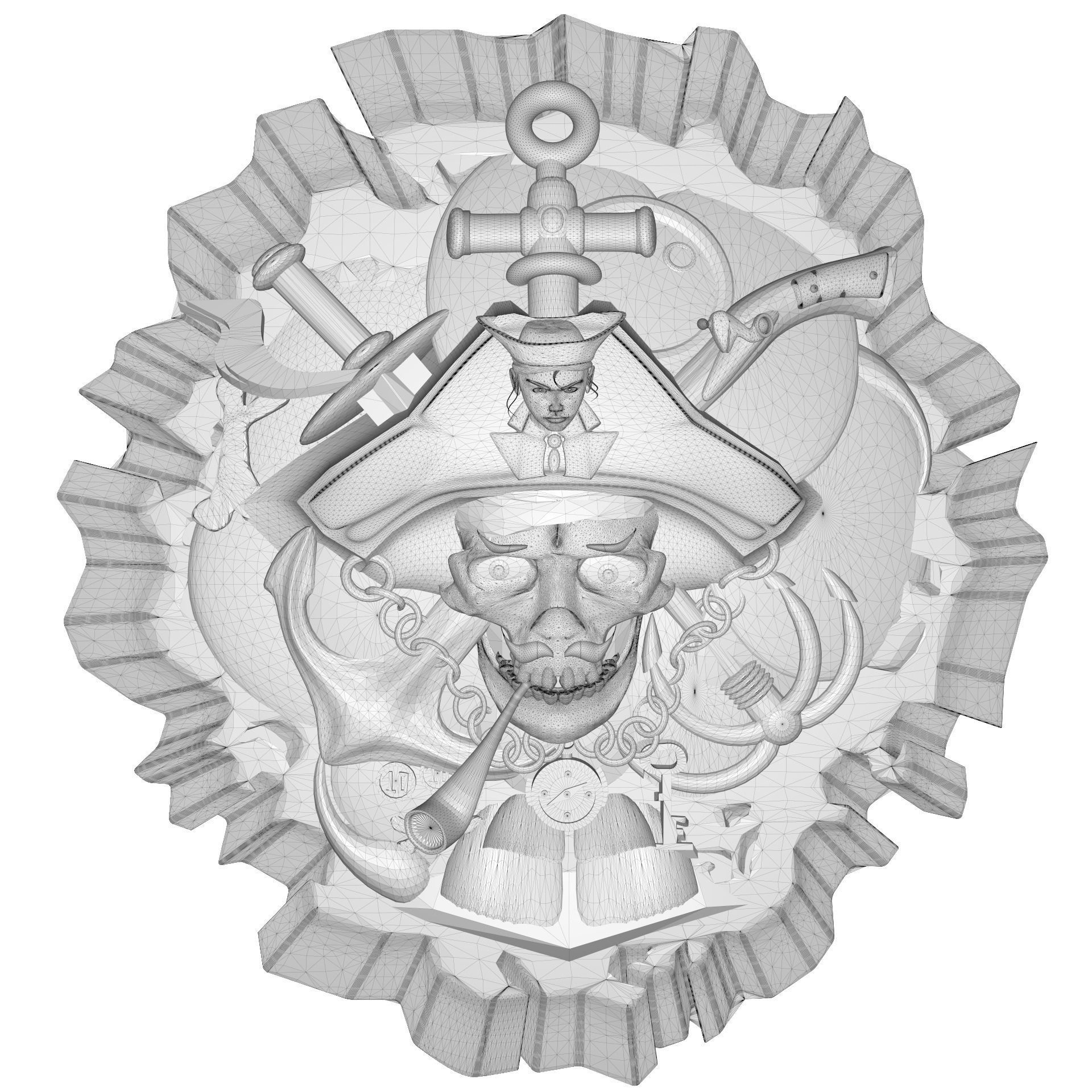Pirate skull Bas relief for CNC 3D print model_2