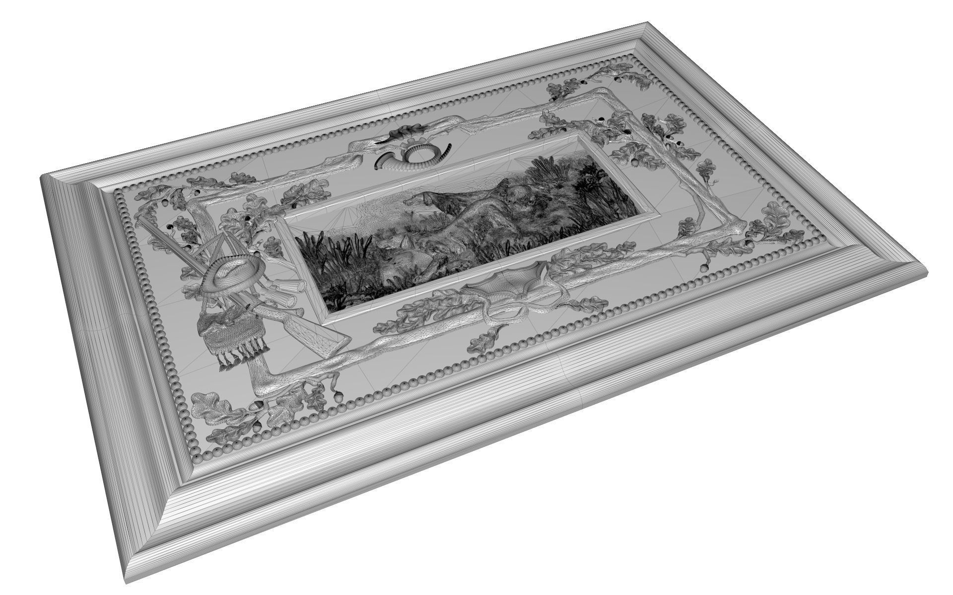 The hunting dogs Bas relief 3D print model_3