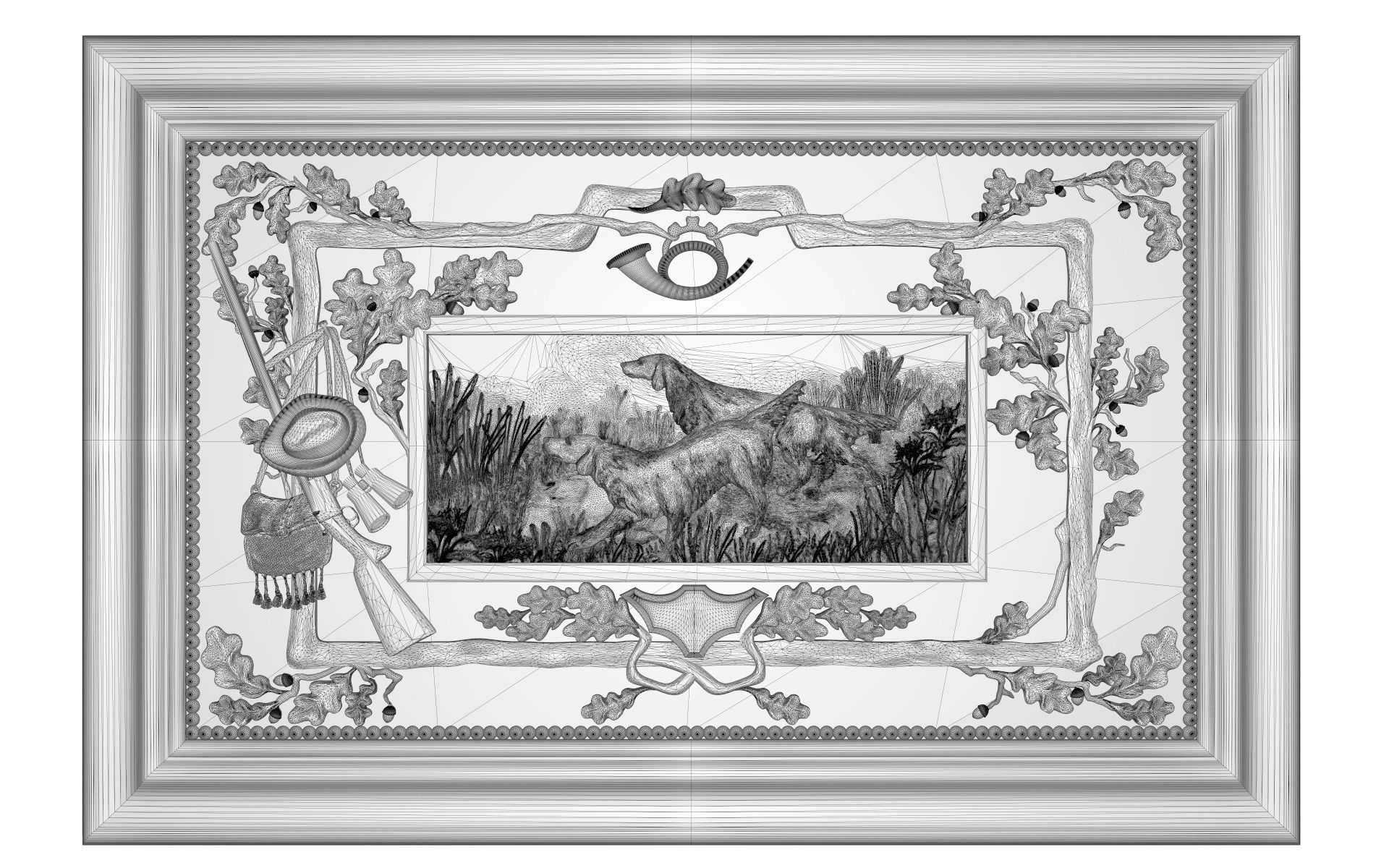 The hunting dogs Bas relief 3D print model_2