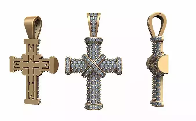 cross three gold pendants with diamonds