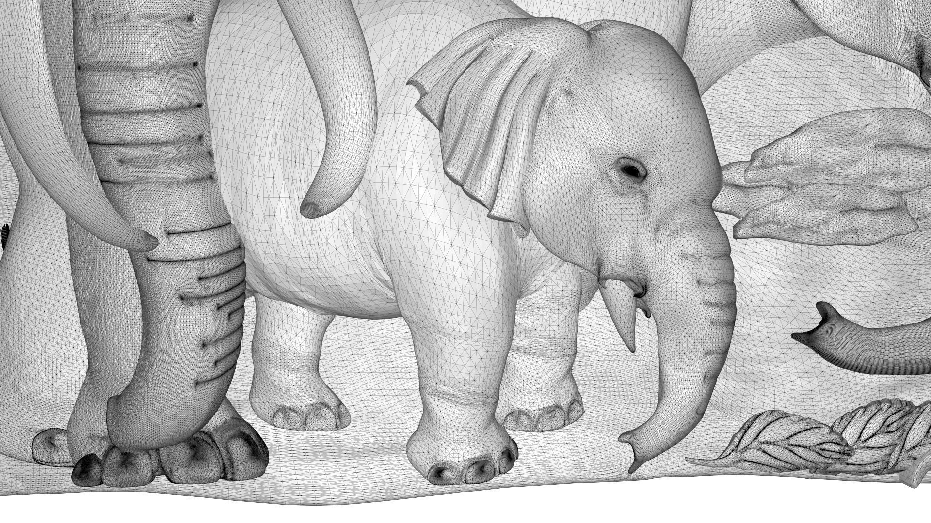 Elephants family Bas relief for CNC 3D print model_5